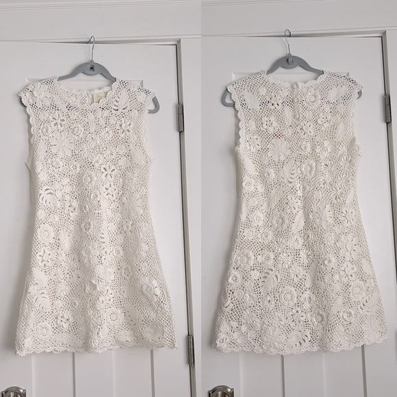 DOEN Annalisa Hand Crocheted Floral Mini Dress Off White Pearl NEW with tags - Picture 2 of 8